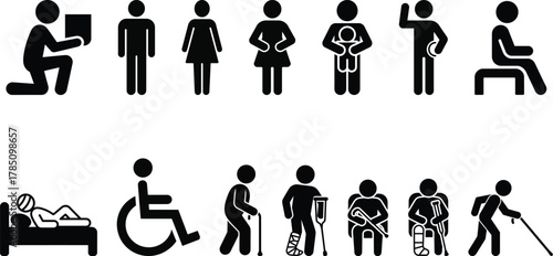 Universal symbols of human states, family, health, and disability