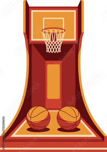 Arcade basketball, shooting game, indoor sports, hoop challenge, fun activity, skill play, amusement center, recreation zone, sporty setup, entertainment theme