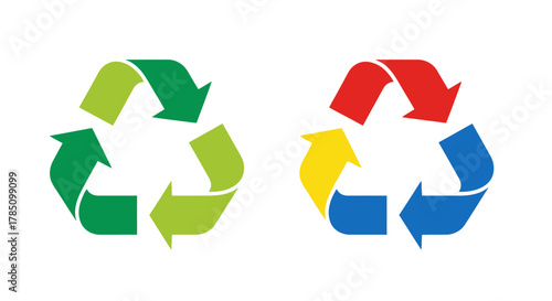 recycling symbols in vibrant colors showing environmental conservation, vector illustration Isolated on white background