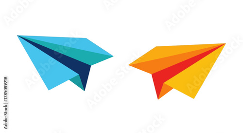 colorful paper airplanes flying side by side, vector illustration Isolated on white background