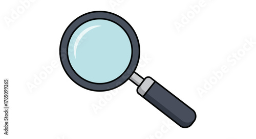 a cartoon magnifying glass with black handle and clear lens, vector illustration Isolated on white background