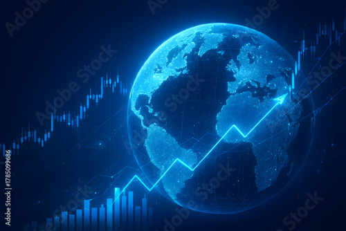 Global market growth with upward trend line