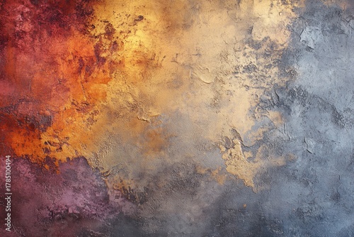 Gold and gray plaster. Shiny painted concrete wall. Abstraction and background