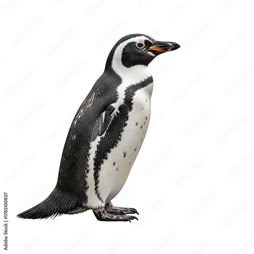 Obraz premium Penguin standing profile against a black background
