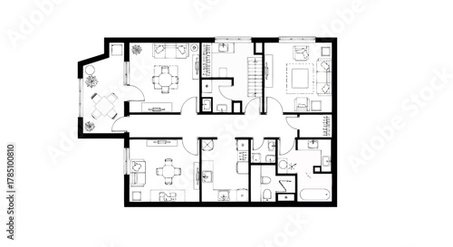 Floor plan of a modern apartment with multiple rooms