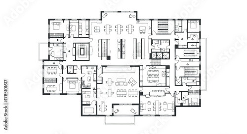 Architectural floor plan of a large residential house with multiple rooms