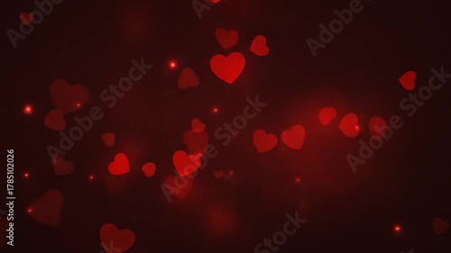 Romantic red hearts gently float and glow in a dreamy, ethereal background, perfect for love stories and celebrations