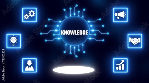 Knowledge Concept with Connected Icons and Glowing Central Hub learning education