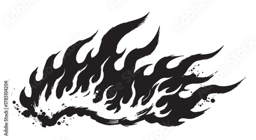 Black tribal flame tattoo design with sharp, elongated edges and intricate, flowing patterns on a white background.