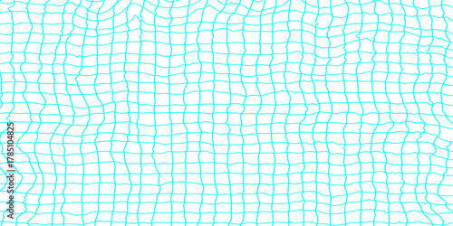 Abstract grid pattern with soft wavy line seamless texture of cyan lined paper grid background, square graph texture of distorted blue line on white background waved texture doodle background.