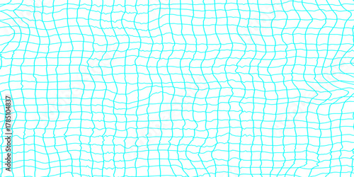 Abstract grid pattern with soft wavy line seamless texture of cyan lined paper grid background, square graph texture of distorted blue line on white background waved texture doodle background.