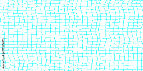 Abstract grid pattern with soft wavy line seamless texture of cyan lined paper grid background, square graph texture of distorted blue line on white background waved texture doodle background.