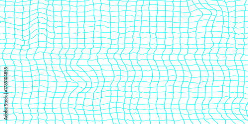 Abstract grid pattern with soft wavy line seamless texture of cyan lined paper grid background, square graph texture of distorted blue line on white background waved texture doodle background.