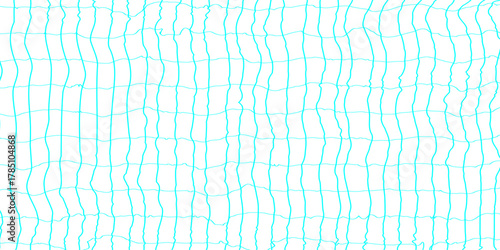 Abstract grid pattern with soft wavy line seamless texture of cyan lined paper grid background, square graph texture of distorted blue line on white background waved texture doodle background.