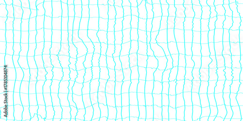 Abstract grid pattern with soft wavy line seamless texture of cyan lined paper grid background, square graph texture of distorted blue line on white background waved texture doodle background.