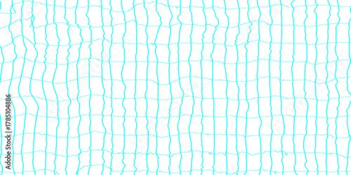 Abstract grid pattern with soft wavy line seamless texture of cyan lined paper grid background, square graph texture of distorted blue line on white background waved texture doodle background.