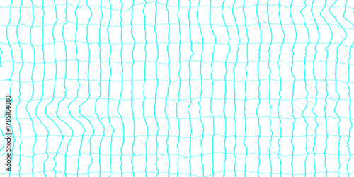 Abstract grid pattern with soft wavy line seamless texture of cyan lined paper grid background, square graph texture of distorted blue line on white background waved texture doodle background.