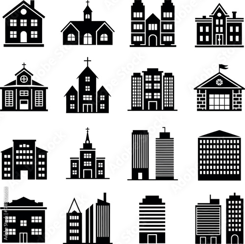 Building vector icons set architecture silhouette collection city skyline design elements