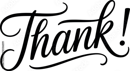 Elegant handwritten calligraphy displays the word 'Thank' with flourish.