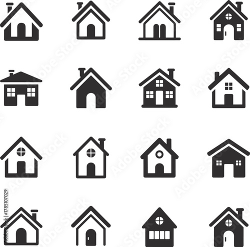 House home building residence icons set silhouette collection for real estate, property rental, construction, architecture, neighborhood living design illustration**