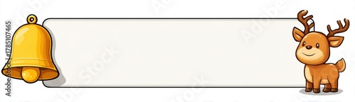 Cute cartoon reindeer and bell Christmas banner