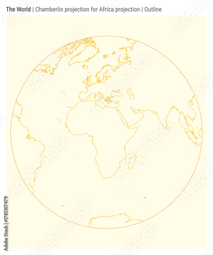 World Map. Chamberlin projection for Africa projection. Outline style. High Detail World map for infographics, education, reports, presentations. Vector illustration.