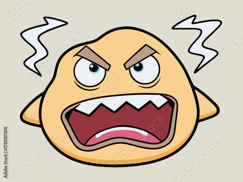 Furious cartoon character with jagged teeth and angry eyes emitting steam from its head in a display of intense rage