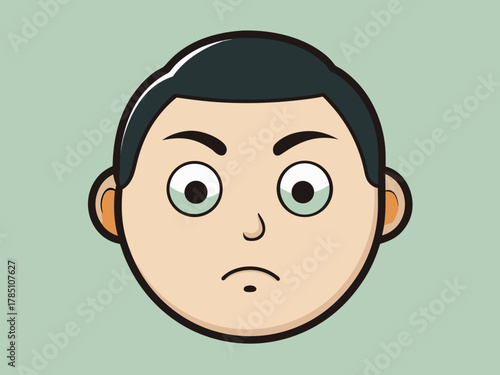 A simple cartoon illustration of a young boy s face with a slightly worried or confused expression against a plain background