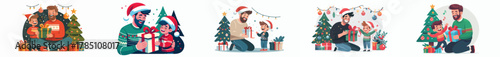 vector of father giving children christmas gifts