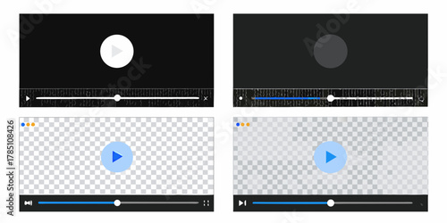Collection of modern video player interfaces with play buttons and progress bars