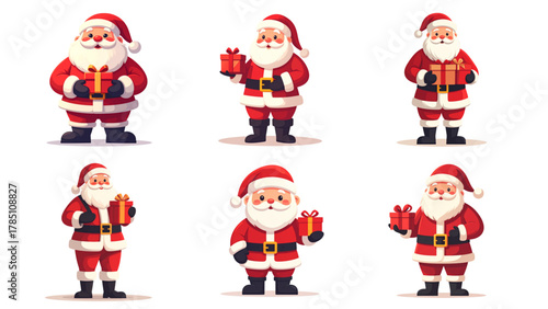 Collection of Santa Claus Christmas Vector Illustration, Full Body Character Design in Classic Red Suit, Christmas Holiday Artwork. perfect for Christmas cards, banners, and festive illustrations.