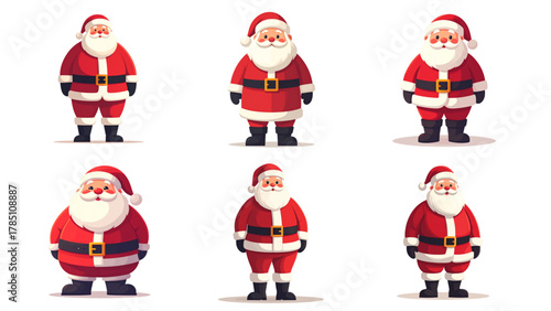 Collection of Santa Claus Christmas Vector Illustration, Full Body Character Design in Classic Red Suit, Christmas Holiday Artwork. perfect for Christmas cards, banners, and festive illustrations.