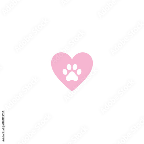 Pink heart with a white paw print inside symbolizing love for pets isolated on transparent background