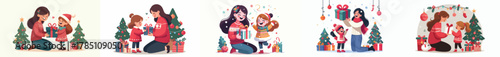 vector of parents giving children christmas gifts