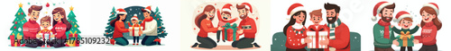 vector of parents giving children christmas gifts