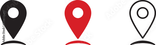 Set of three distinct map pin icons in various colors perfect for location services navigation apps and travel related graphic design projects