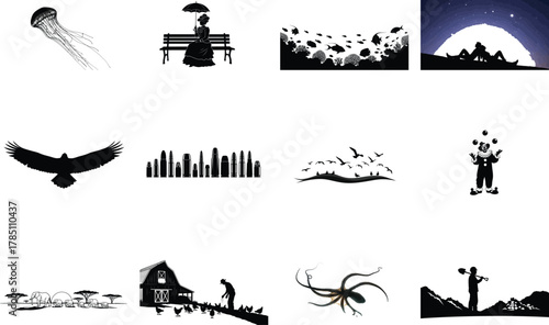 Diverse Silhouettes And Illustrations jellyfish woman