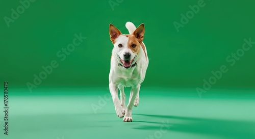 Joyful dog running directly towards camera with happy expression and wagging tail