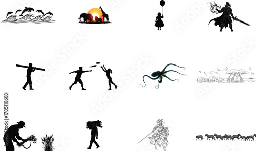 Diverse collection of artistic silhouettes and drawings
