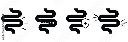 Human Intestine and Stomach Icon Set – Gastroenterology and Digestive System Medical Vector
 Illustration