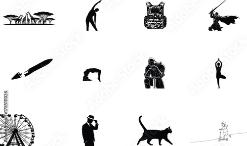 Giraffes trees armor knight cat Ferris wheel acacia