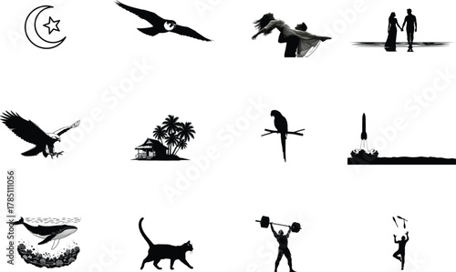 Islamic symbol couple dancing eagle parrot rocket whale cat weightlifter juggler