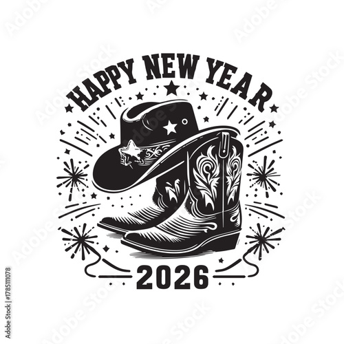 Western New Year 2026 — Cowboy Hat and Boots with Festive Sparklers