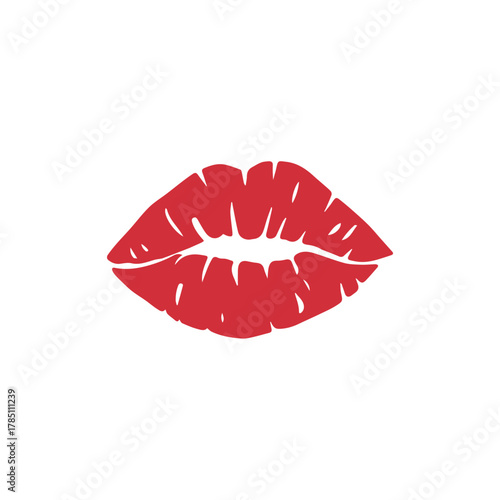 Red Lip Print Vector Illustration, Kiss Mark Symbol, Romantic Love Icon