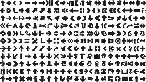 Abstract geometric background design featuring a diverse collection of black shapes and elements with vibrant color accents and a modern clean aesthetic suitable for graphic design projects