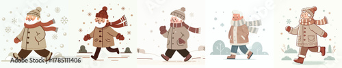 vector of a grandfather walking in a snowy atmosphere
