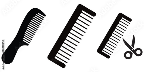 Hair Comb and Scissor Silhouette Set — Vector Icons for Hair Styling, Grooming, and Barber 
Tools Design