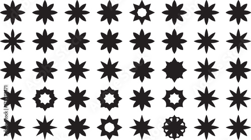 Abstract geometric pattern featuring a grid of 24 stylized black s shapes with vibrant color accents suitable for modern graphic design projects