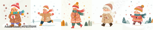 vector of a grandmother walking in a snowy atmosphere