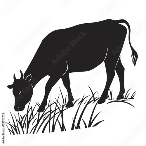 Silhouette of cow grazing on pasture black shape farm animal rural landscape vector